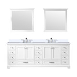 Lexora Dukes 84" White Double Vanity Cabinet, White Quartz Top, White Square Sinks and 34" Mirrors w/ Faucets