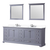 Lexora LD342284DBWQM34F Dukes 84" Dark Grey Double Vanity Cabinet, White Quartz Top, White Square Sinks and 34" Mirrors w/ Faucets