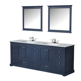 Lexora  LD342284DEWQM34F Dukes 84" Navy Blue Double Vanity, White Quartz Top, White Square Sinks and 34" Mirrors w/ Faucets