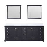 Lexora LD342284DGWQM34 Dukes 84" Espresso Double Vanity Cabinet, White Quartz Top, White Square Sinks and 34" Mirrors