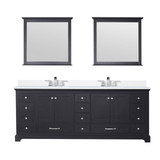 Lexora Dukes 84" Espresso Double Vanity Cabinet, White Quartz Top, White Square Sinks and 34" Mirrors w/ Faucets