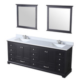 Lexora LD342284DGWQM34F Dukes 84" Espresso Double Vanity Cabinet, White Quartz Top, White Square Sinks and 34" Mirrors w/ Faucets