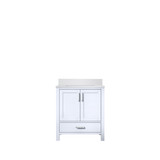 Lexora Jacques 30" White Single Vanity Cabinet, White Quartz Top, White Square Sink and no Mirror
