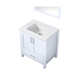 Lexora  LJ342230SAWQM28F Jacques 30" White Single Vanity, White Quartz Top, White Square Sink and 28" Mirror w/ Faucet