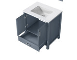 Lexora  LJ342230SBWQ000 Jacques 30" Dark Grey Single Vanity, White Quartz Top, White Square Sink and no Mirror