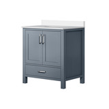 Lexora Jacques 30" Dark Grey Single Vanity Cabinet, White Quartz Top, White Square Sink and no Mirror