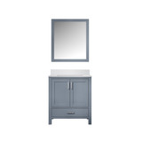 Lexora Jacques 30" Dark Grey Single Vanity Cabinet, White Quartz Top, White Square Sink and 28" Mirror