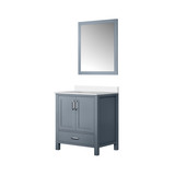 Lexora LJ342230SBWQM28 Jacques 30" Dark Grey Single Vanity Cabinet, White Quartz Top, White Square Sink and 28" Mirror