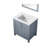 Lexora  LJ342230SBWQM28F Jacques 30" Dark Grey Single Vanity, White Quartz Top, White Square Sink and 28" Mirror w/ Faucet