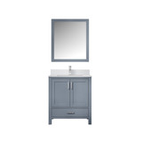 Lexora LJ342230SBWQM28F Jacques 30" Dark Grey Single Vanity Cabinet, White Quartz Top, White Square Sink and 28" Mirror w/ Faucet