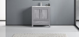 Lexora  LJ342230SDWQ000 Jacques 30" Distressed Grey Single Vanity, White Quartz Top, White Square Sink and no Mirror