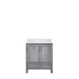 Lexora Jacques 30" Distressed Grey Single Vanity Cabinet, White Quartz Top, White Square Sink and no Mirror