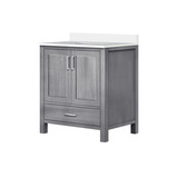 Lexora LJ342230SDWQ000 Jacques 30" Distressed Grey Single Vanity Cabinet, White Quartz Top, White Square Sink and no Mirror