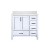 Lexora Jacques 36" White Single Vanity Cabinet, White Quartz Top, White Square Sink and no Mirror - Left Version