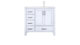 Lexora  LJ342236SAWQ000R Jacques 36" White Single Vanity, Quartz Top, White Square Sink and no Mirror - Right Version