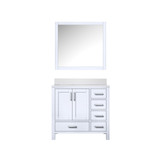 Lexora LJ342236SAWQM34L Jacques 36" White Single Vanity Cabinet, White Quartz Top, White Square Sink and 34" Mirror - Left Version
