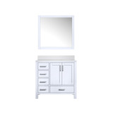 Lexora LJ342236SAWQM34R Jacques 36" White Single Vanity Cabinet, White Quartz Top, White Square Sink and 34" Mirror - Right Version