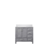 Lexora LJ342236SDWQ000L Jacques 36" Distressed Grey Single Vanity Cabinet, White Quartz Top, White Square Sink and no Mirror - Left Version