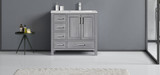 Lexora  LJ342236SDWQ000R Jacques 36" Distressed Grey Single Vanity, White Quartz Top, White Square Sink and no Mirror - Right Version