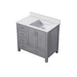 Lexora Jacques 36" Distressed Grey Single Vanity Cabinet, White Quartz Top, White Square Sink and no Mirror - Right Version