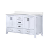 Lexora Jacques 60" White Double Vanity Cabinet, White Quartz Top, White Square Sinks and no Mirror