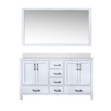 Lexora Jacques 60" White Double Vanity Cabinet, White Quartz Top, White Square Sinks and 58" Mirror