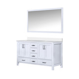 Lexora LJ342260DAWQM58 Jacques 60" White Double Vanity Cabinet, White Quartz Top, White Square Sinks and 58" Mirror