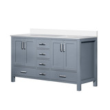 Lexora Jacques 60" Dark Grey Double Vanity Cabinet, White Quartz Top, White Square Sinks and no Mirror