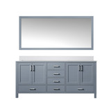 Lexora LJ342260DBWQM58 Jacques 60" Dark Grey Double Vanity Cabinet, White Quartz Top, White Square Sinks and 58" Mirror