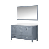 Lexora LJ342260DBWQM58 Jacques 60" Dark Grey Double Vanity Cabinet, White Quartz Top, White Square Sinks and 58" Mirror