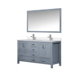 Lexora LJ342260DBWQM58F Jacques 60" Dark Grey Double Vanity Cabinet, White Quartz Top, White Square Sinks and 58" Mirror w/ Faucets