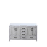 Lexora Jacques 60" Distressed Grey Double Vanity Cabinet, White Quartz Top, White Square Sinks and no Mirror