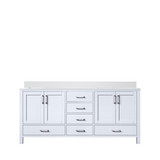 Lexora Jacques 72" White Double Vanity Cabinet, White Quartz Top, White Square Sinks and no Mirror