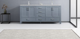 Lexora  LJ342272DBWQ000 Jacques 72" Dark Grey Double Vanity, White Quartz Top, White Square Sinks and no Mirror