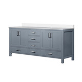 Lexora LJ342272DBWQ000 Jacques 72" Dark Grey Double Vanity Cabinet, White Quartz Top, White Square Sinks and no Mirror