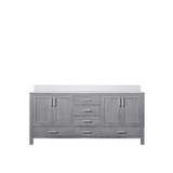 Lexora LJ342272DDWQ000 Jacques 72" Distressed Grey Double Vanity Cabinet, White Quartz Top, White Square Sinks and no Mirror