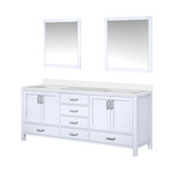 Lexora LJ342280DAWQM30 Jacques 80" White Double Vanity Cabinet, White Quartz Top, White Square Sinks and 30" Mirrors