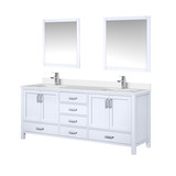 Lexora Jacques 80" White Double Vanity Cabinet, White Quartz Top, White Square Sinks and 30" Mirrors w/ Faucets