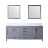 Lexora Jacques 80" Dark Grey Double Vanity Cabinet, White Quartz Top, White Square Sinks and 30" Mirrors