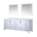 Lexora Jacques 84" White Double Vanity Cabinet, White Quartz Top, White Square Sinks and 34" Mirrors