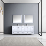 Lexora  LJ342284DAWQM34F Jacques 84" White Double Vanity, White Quartz Top, White Square Sinks and 34" Mirrors w/ Faucets