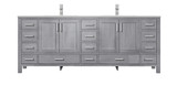 Lexora  LJ342284DDWQ000 Jacques 84" Distressed Grey Double Vanity, White Quartz Top, White Square Sinks and no Mirror