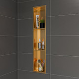 ALFI 8" x 36" Brushed Gold PVD Stainless Steel Vertical Triple Shelf Shower Niche - ABNP0836-BG
