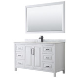 Wyndham WCV252560SWBCMUNSM58 Daria 60 Inch Single Bathroom Vanity in White, White Carrara Marble Countertop, Undermount Square Sink, Matte Black Trim, 58 Inch Mirror