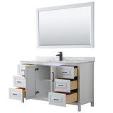 Wyndham WCV252560SWBCMUNSM58 Daria 60 Inch Single Bathroom Vanity in White, White Carrara Marble Countertop, Undermount Square Sink, Matte Black Trim, 58 Inch Mirror