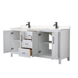 Wyndham WCV252572DWBC2UNSMXX Daria 72 Inch Double Bathroom Vanity in White, Carrara Cultured Marble Countertop, Undermount Square Sinks, Matte Black Trim