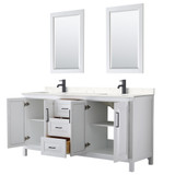 Wyndham WCV252572DWBC2UNSM24 Daria 72 Inch Double Bathroom Vanity in White, Carrara Cultured Marble Countertop, Undermount Square Sinks, Matte Black Trim, 24 Inch Mirrors
