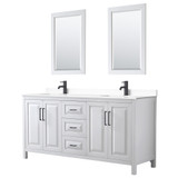 Wyndham WCV252572DWBWCUNSM24 Daria 72 Inch Double Bathroom Vanity in White, White Cultured Marble Countertop, Undermount Square Sinks, Matte Black Trim, 24 Inch Mirrors