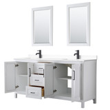 Wyndham WCV252572DWBWCUNSM24 Daria 72 Inch Double Bathroom Vanity in White, White Cultured Marble Countertop, Undermount Square Sinks, Matte Black Trim, 24 Inch Mirrors