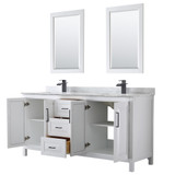 Wyndham WCV252572DWBCMUNSM24 Daria 72 Inch Double Bathroom Vanity in White, White Carrara Marble Countertop, Undermount Square Sinks, Matte Black Trim, 24 Inch Mirrors